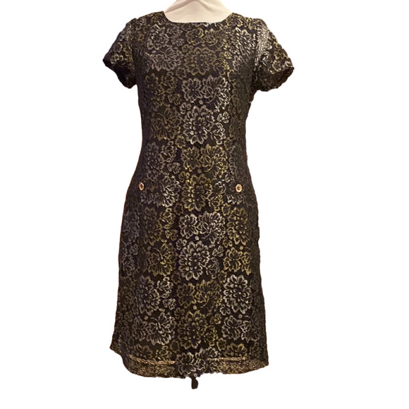 Tommy Hilfiger Dresses & Skirts - Tommy Hilfiger black lace dress metallic floral size 8
